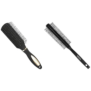 vega flat brush with black and gold handle black head amp round brush for men amp women r3-rb color may vary