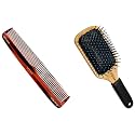 VEGA Graduated Dressing Comb, Handmade (HMC-32D), Brown, 54 g &amp; VEGA Wooden Paddle Brush (E1-PB), Brown, 118 g