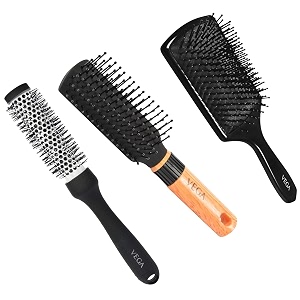 vega hot curl brush small black 80 g amp vega mini flat brush with wooden colored handle and black colored brush head amp vega premium collection paddle hair brush for men amp women
