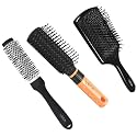 VEGA Hot Curl Brush Small, black, 80 g &amp; Vega Mini Flat Brush with Wooden Colored Handle and Black Colored Brush Head &amp; VEGA Premium Collection Paddle Hair Brush for Men &amp; Women