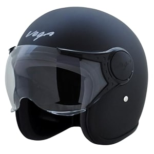 vega jet isi dot certified matt finish open face helmet for men and women with clear visordull black sizem