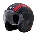 Vega Jet Old School ISI DOT Certified Gloss Finish Open Face Helmet for Men and Women with Clear Visor(Black Blue, Size:L)