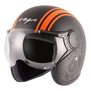 vega jet old school isi dot certified gloss finish open face helmet for men and women with clear visorblack blue sizel