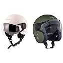 Vega Jet W/Visor Dull Army Green Helmet-L &amp; Vega Women's Atom Open Face White Helmet (Medium, White)