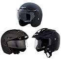 Vega Jet W/Visor Dull Black Helmet-L&amp;Vega Crux Open Face Black Helmet-L&amp;Vega Cruiser CR-W/P-DK-M Open Face Helmet with Peak (Dull Black, M)