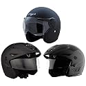 Vega Jet W/Visor Dull Black Helmet-L&amp;Vega Cruiser CR-W/P-DK-M Open Face Helmet with Peak (Dull Black, M)&amp;Vega Cruiser CR-W/P-K-L Open Face Helmet with Peak (Black, L)