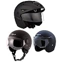 Vega Jet W/Visor Dull Black Helmet-L&amp;Vega Atom Dull Black Helmet-M&amp;Vega Cruiser CR-W/P-DK-M Open Face Helmet with Peak (Dull Black, M)