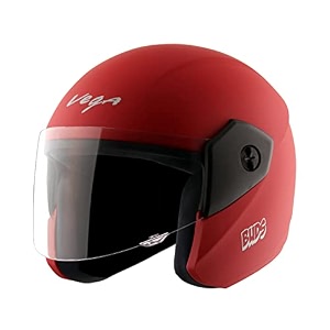 vega junior buds isi certified lightweight open face helmet for kidsyouthwomen with clear visordull red sizexs