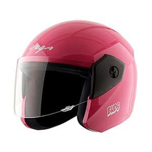 vega junior buds isi certified lightweight open face helmet for kidsyouthwomen with clear visorpink sizexs