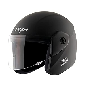 vega junior buds isi certified lightweight open face helmet for kidsyouthwomen with clear visordull black sizexs