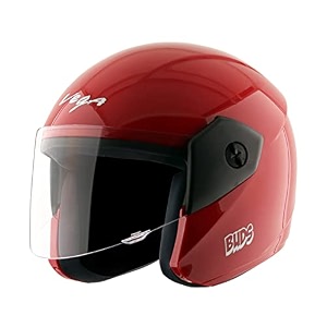 vega junior buds isi certified lightweight open face helmet for kidsyouthwomen with clear visorred sizexs