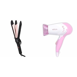 vega k-glam advanced 3 in 1 hair styler with adjustable temperature amp heat protection covers- straightener curler amp crimper vhscc-04 rose gold