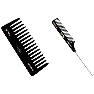 vega large shampoo comb black - 1 pc amp vega tail comb with steel pin and fine tooth black