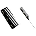 Vega Large Shampoo Comb, Black - 1 Pc &amp; Vega Tail Comb with Steel Pin and Fine Tooth, Black