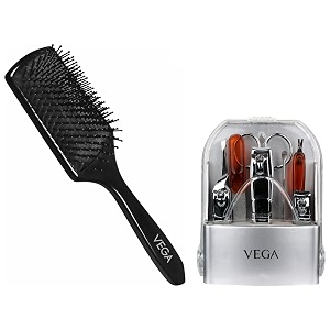 vega manicure set pack of 8 amp vega premium collection mini paddle hair brush for men amp women 8586 m