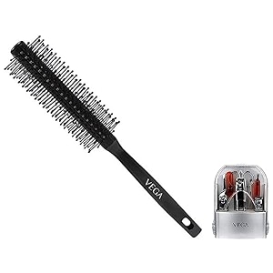 vega manicure set pack of 8 - silver amp vega round brush for men amp women r3-rb color may vary