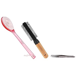 vega new luxury bristle bath brush for gentle body massage pink amp round brush for cleansing for men amp women e8-rb amp tweezer square tip - 1 pc