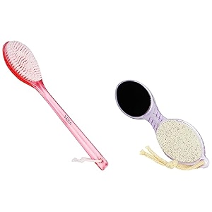 vega new luxury bristle bath brush for gentle body massaging pink amp 4 in 1 foot pedicure brush pumice stone scrubber amp file for soft care