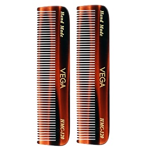 vega handcrafted pocket hair combfor men amp women detangling daily grooming  made from cellulose acetate non-petroleum based material from plant set of 2 india39s no1 hair comb brand vc2hmc-120