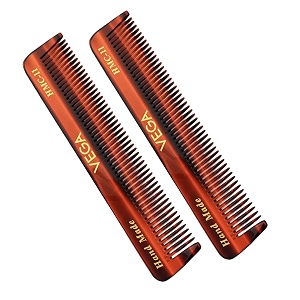 vega handcrafted pocket hair combfor men amp women detangling daily grooming  made from cellulose acetate non-petroleum based material from plant set of 2 india39s no1 hair comb brand vc2hmc-11