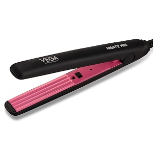vega professional mighty mini hair crimper for salon ultra quick heat-up overheating protechtion tecnology salon finish at home suitable for all hair types vpvms-06black