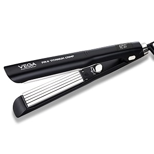 vega professional pro titanium crimp hair crimper for salon fast heatup automatic shut-off with overheating protection technology adjustable temperture setting vppms-02