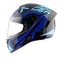 Vega Ranger DX Revenge Full Face Motorcycle Helmet with Lightweight Shell, Shock Absorbing Interior, Comfortable Liner, Ventilated Fit, Aerodynamic Build, and Trendy Black Blue Finish Black Blue-M