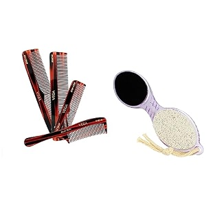 vega set of 4 hand made comb amp vega 4 in 1 foot pedicure brush pumice stone scrubber amp file for soft care