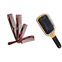 Vega Set of 4 Hand Made Comb &amp; VEGA Premium Collection Paddle Hair Brush for Men &amp; Women, (E1-PB)