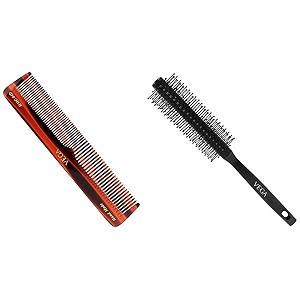 vega tortoise shell half coarse half fine medium sized graduated dressing comb brown amp vega round brush for men amp women r3-rb color may vary