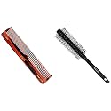 Vega Tortoise Shell Half Coarse Half Fine Medium Sized Graduated Dressing Comb, Brown & VEGA Round Brush For Men & Women, (R3-RB), Color May Vary