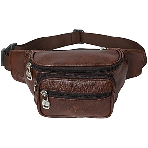 vegan leather waist bag for men and women  fanny pack travel handy hiking zip pouch money belt with adjustable strap for men and womenblack length 75cm brown