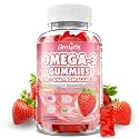 Vegan Omega 3 Gummies 1000mg + CoQ10 + Magnesium - w/Algae EPA 600mg &amp; DHA 400mg, Fish Oil Omega-3 Supplements Alternative for Adults, for Brain, Eye, Immune Health, Strawberry Flavor, 60 Count
