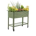 Vego garden Rolling Elevated Raised Garden Bed, 1.5' x 3.5' Outdoor Planters Boxes with Legs & Storage Rack for Patio, 500 Lbs Weight Capacity, Raised Beds for Gardening, Olive Green