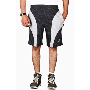 VEGO Mens Black Cotton Shorts Bermuda Half