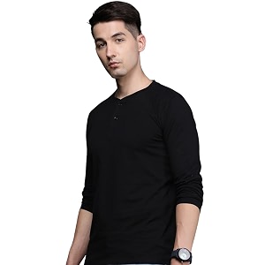 Veirdo Black Full Sleeve Henley Neck Regular