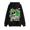 Veirdo® Cotton Fleece Oversized Fit Black, Grey, Green, Blue &amp; Orange Cool &amp; Latest Aesthetic Hustle Monster Graphic Printed Full Sleeve Hoodie for Men