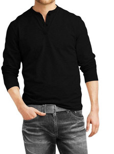 Veirdo Solid Men Henley Neck Black T-Shirt