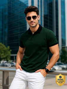 Veirdo Solid Men Polo Neck Green T-Shirt