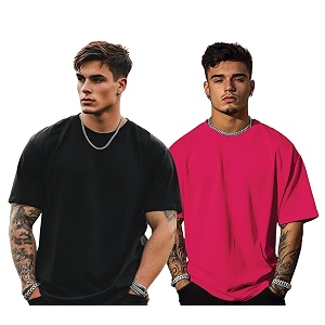 veirdo solid oversized 100 pure cotton combo t-shirt for men amp boys half sleeves round neck drop shoulder baggy fit pack of 2 available in s to 2xl