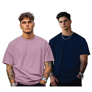 veirdo solid oversized 100 pure cotton combo t-shirt for men amp boys half sleeves round neck drop shoulder baggy fit pack of 2 available in s to 2xl