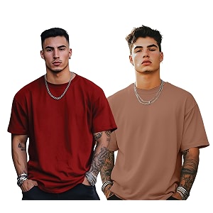 veirdo solid oversized 100 pure cotton combo t-shirt for men amp boys half sleeves round neck drop shoulder baggy fit pack of 2 available in s to 2xl