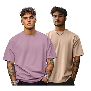 veirdo solid oversized 100 pure cotton combo t-shirt for men amp boys half sleeves round neck drop shoulder baggy fit pack of 2 available in s to 2xl