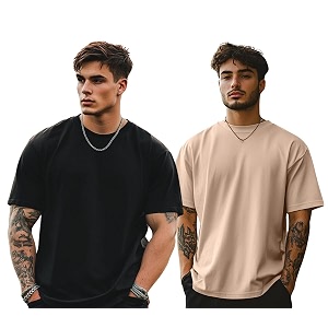 veirdo solid oversized 100 pure cotton combo t-shirt for men amp boys half sleeves round neck drop shoulder baggy fit pack of 2 available in s to 2xl