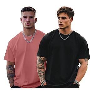 veirdo solid oversized 100 pure cotton combo t-shirt for men amp boys half sleeves round neck drop shoulder baggy fit pack of 2 available in s to 2xl