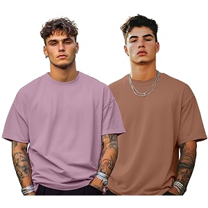 veirdo solid oversized 100 pure cotton combo t-shirt for men amp boys half sleeves round neck drop shoulder baggy fit pack of 2 available in s to 2xl