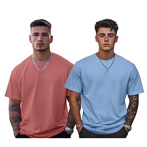 veirdo solid oversized 100 pure cotton combo t-shirt for men amp boys half sleeves round neck drop shoulder baggy fit pack of 2 available in s to 2xl