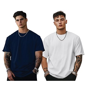 veirdo solid oversized 100 pure cotton combo t-shirt for men amp boys half sleeves round neck drop shoulder baggy fit pack of 2 available in s to 2xl