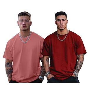 veirdo solid oversized 100 pure cotton combo t-shirt for men amp boys half sleeves round neck drop shoulder baggy fit pack of 2 available in s to 2xl