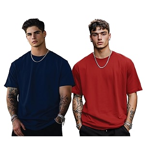 veirdo solid oversized 100 pure cotton combo t-shirt for men amp boys half sleeves round neck drop shoulder baggy fit pack of 2 available in s to 2xl